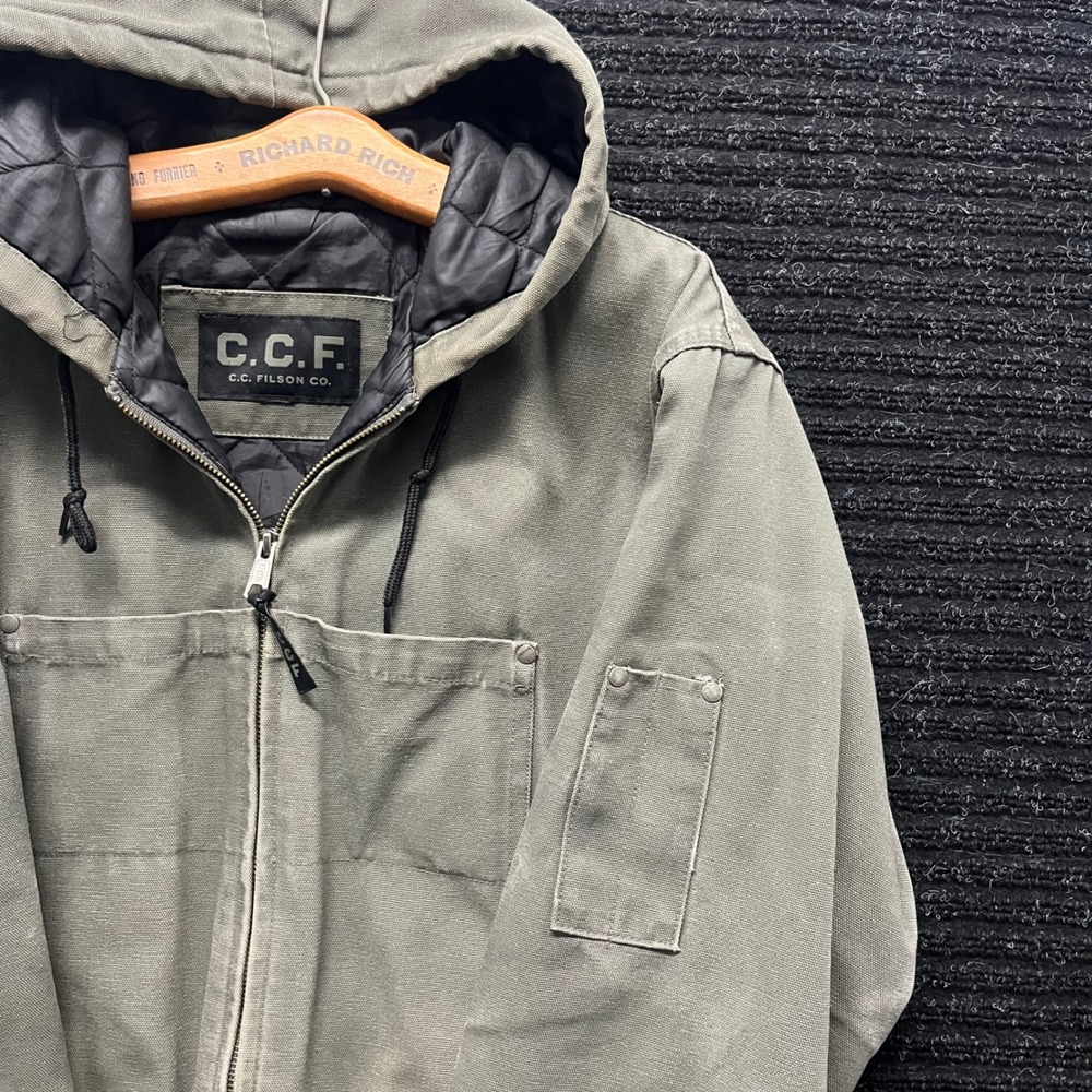 CCF Filson Co Mens Quilted Lined Canvas Utility Hooded Jacket Green 20084178 S/M